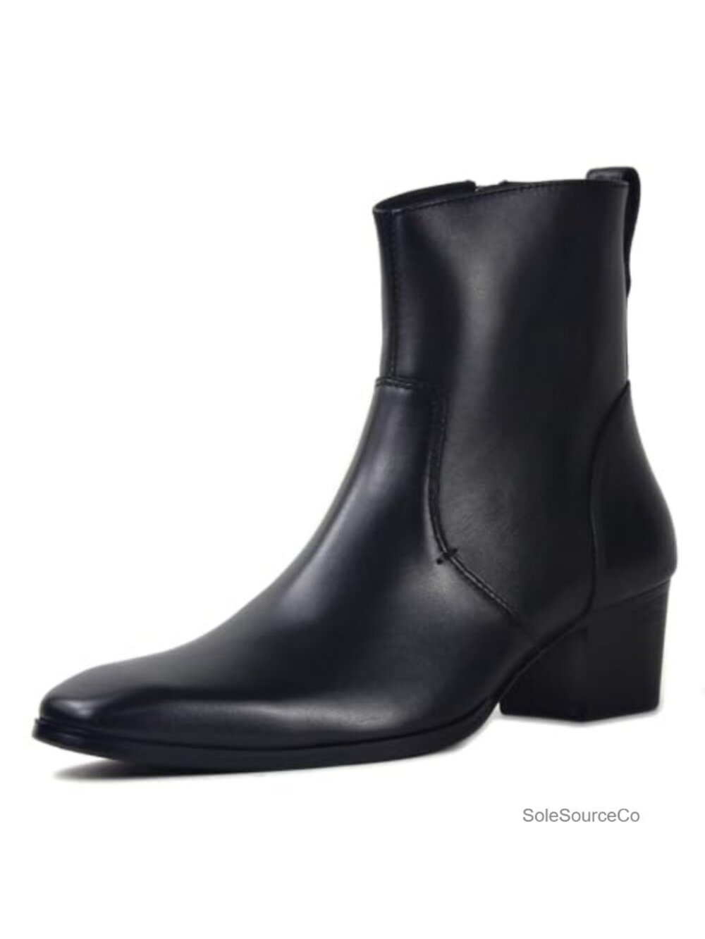 Men's Genuine Cow Leather Chelsea Combat Ankle Boots Square Toe High Heel
